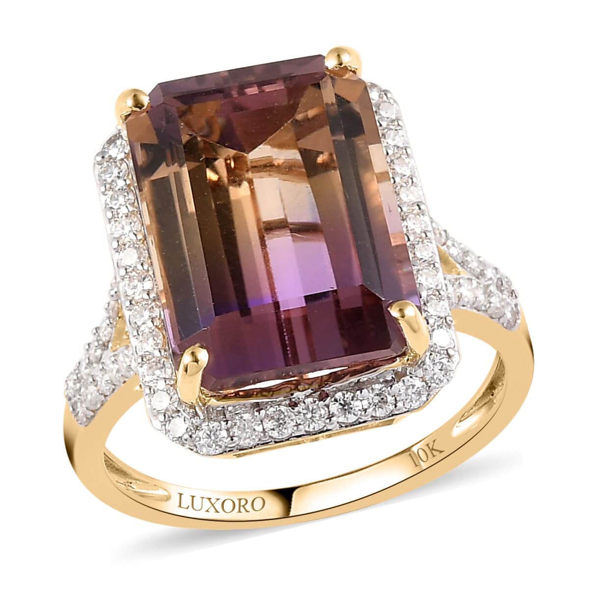 Luxoro 10K Yellow Gold AAA Anahi Ametrine and Moissanite Ring (Size 10.0) 8.15 ctw image number 0