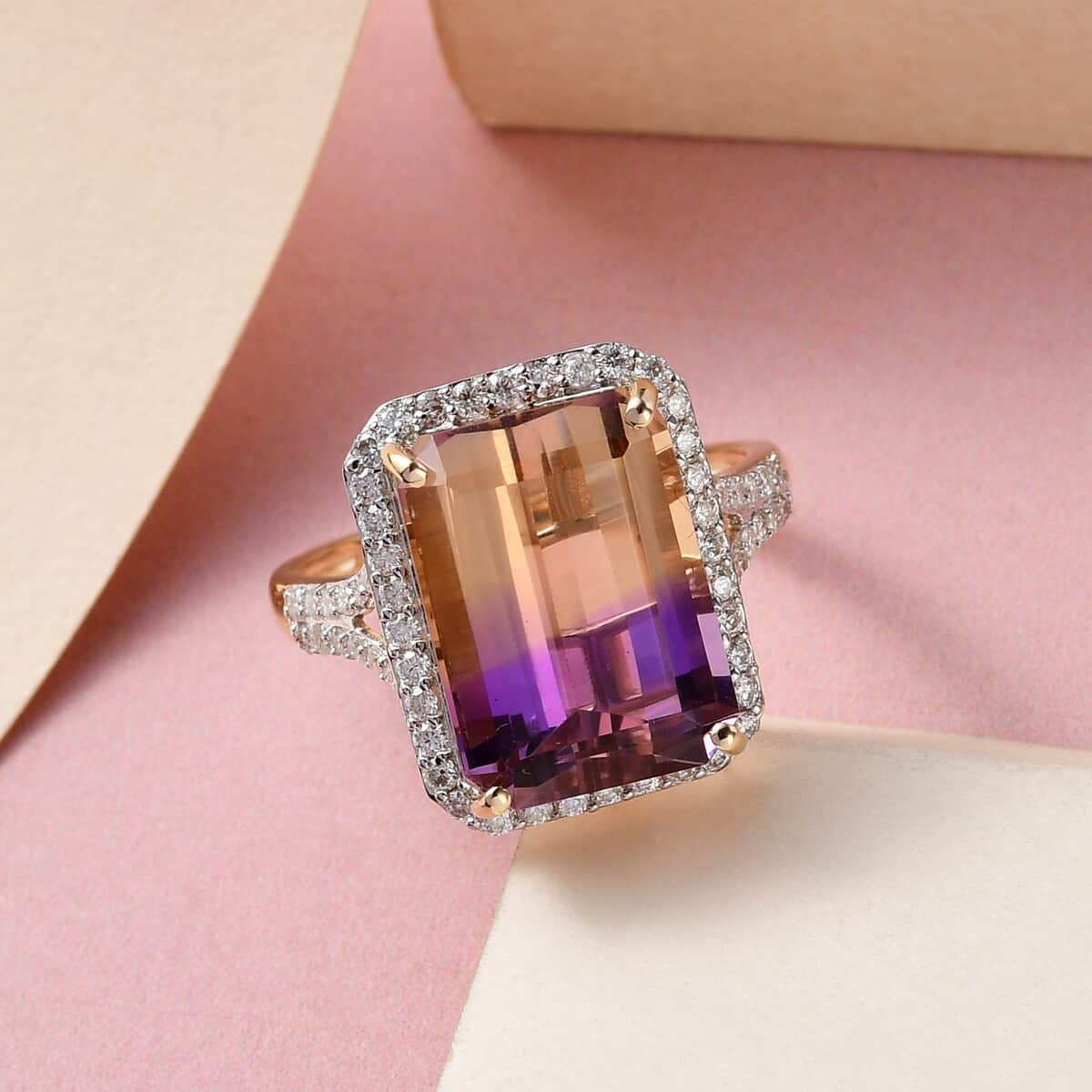 Luxoro 10K Yellow Gold AAA Anahi Ametrine and Moissanite Ring (Size 10.0) 8.15 ctw image number 1