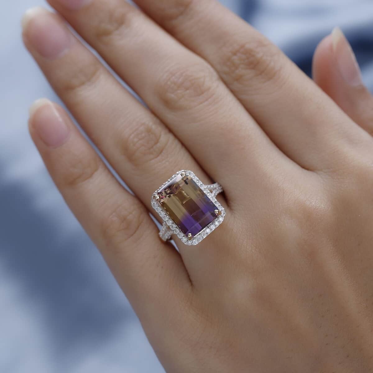 Luxoro 10K Yellow Gold AAA Anahi Ametrine and Moissanite Ring (Size 10.0) 8.15 ctw image number 2