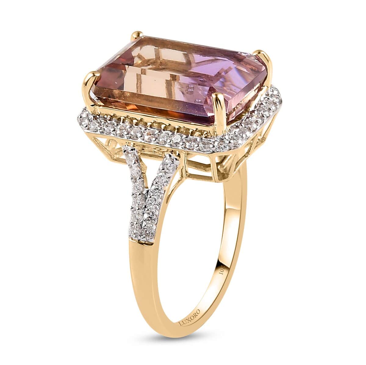 Luxoro 10K Yellow Gold AAA Anahi Ametrine and Moissanite Ring (Size 10.0) 8.15 ctw image number 3