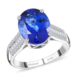 Certified & Appraised Rhapsody 950 Platinum AAAA Tanzanite and E-F VS Diamond Ring (Size 6.0) 6.15 Grams 5.25 ctw