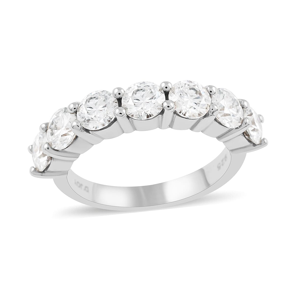 Brilliant Cut Moissanite 7 Stone Ring in Platinum Over Sterling Silver (Size 7.0) 2.10 ctw