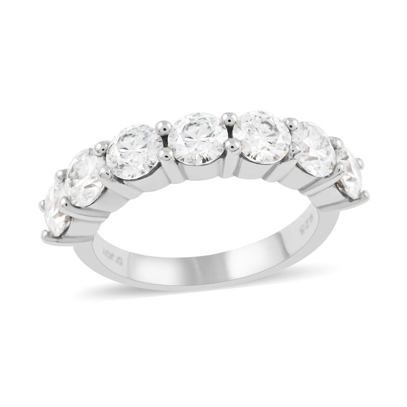 Brilliant Cut Moissanite 7 Stone Ring in Platinum Over Sterling Silver (Size 7.0) 2.10 ctw