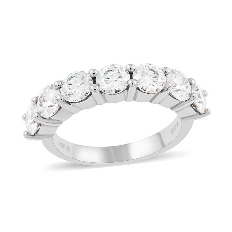 Brilliant Cut Moissanite 7 Stone Ring in Platinum Over Sterling Silver (Size 7.0) 2.10 ctw