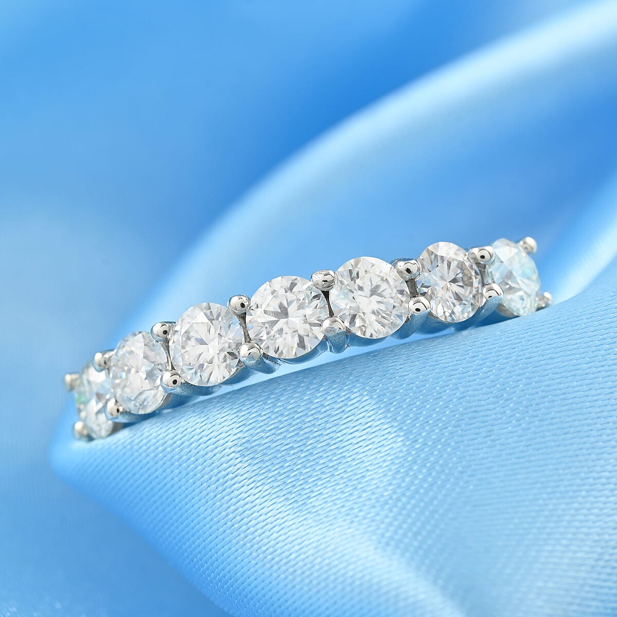 Brilliant Cut Moissanite 7 Stone Ring in Platinum Over Sterling Silver (Size 7.0) (Delivery in 10-12 Business Days) 2.10 ctw image number 1