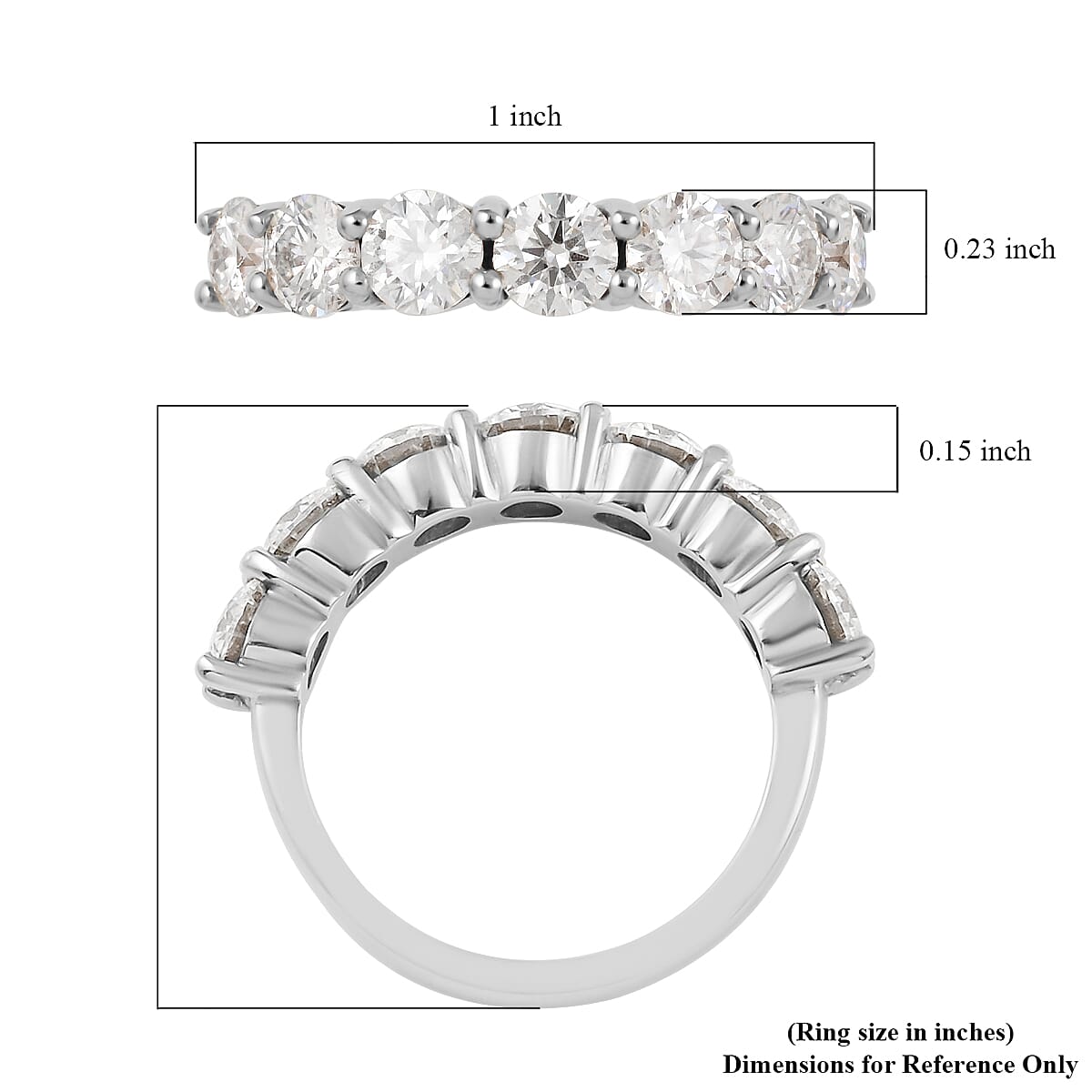 Brilliant Cut Moissanite 7 Stone Ring in Platinum Over Sterling Silver (Size 7.0) 2.10 ctw