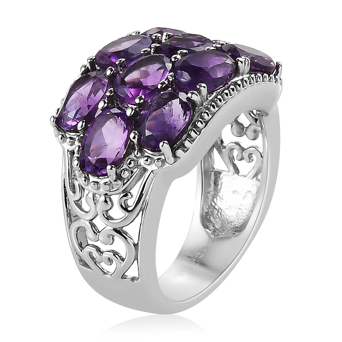 Amethyst Ring in Stainless Steel 4.25 ctw image number 3