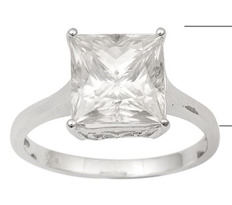 Princess Cut Moissanite Solitaire Ring in Platinum Over Sterling Silver (Size 7.0) 5.00 ctw