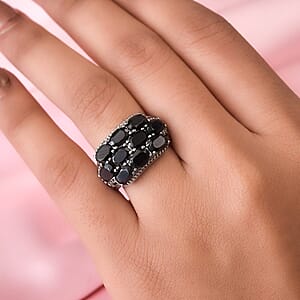 Thai Black Spinel Ring in Stainless Steel (Size 8.0) 4.75 ctw