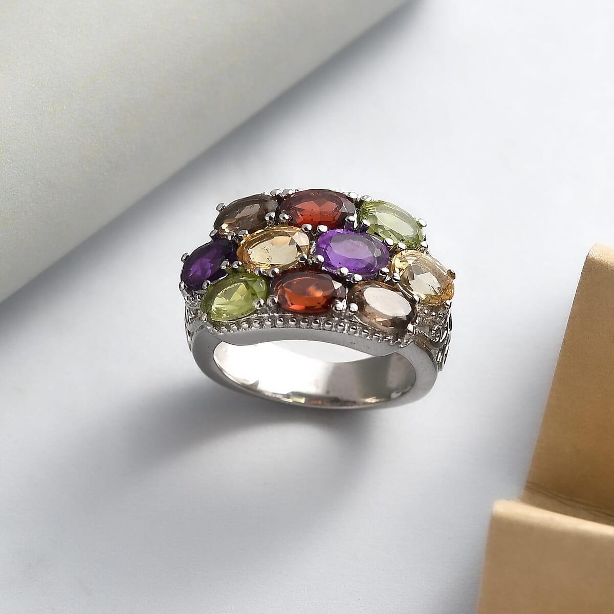 Multi Gemstone Ring in Stainless Steel (Size 8.0) 4.75 ctw image number 1
