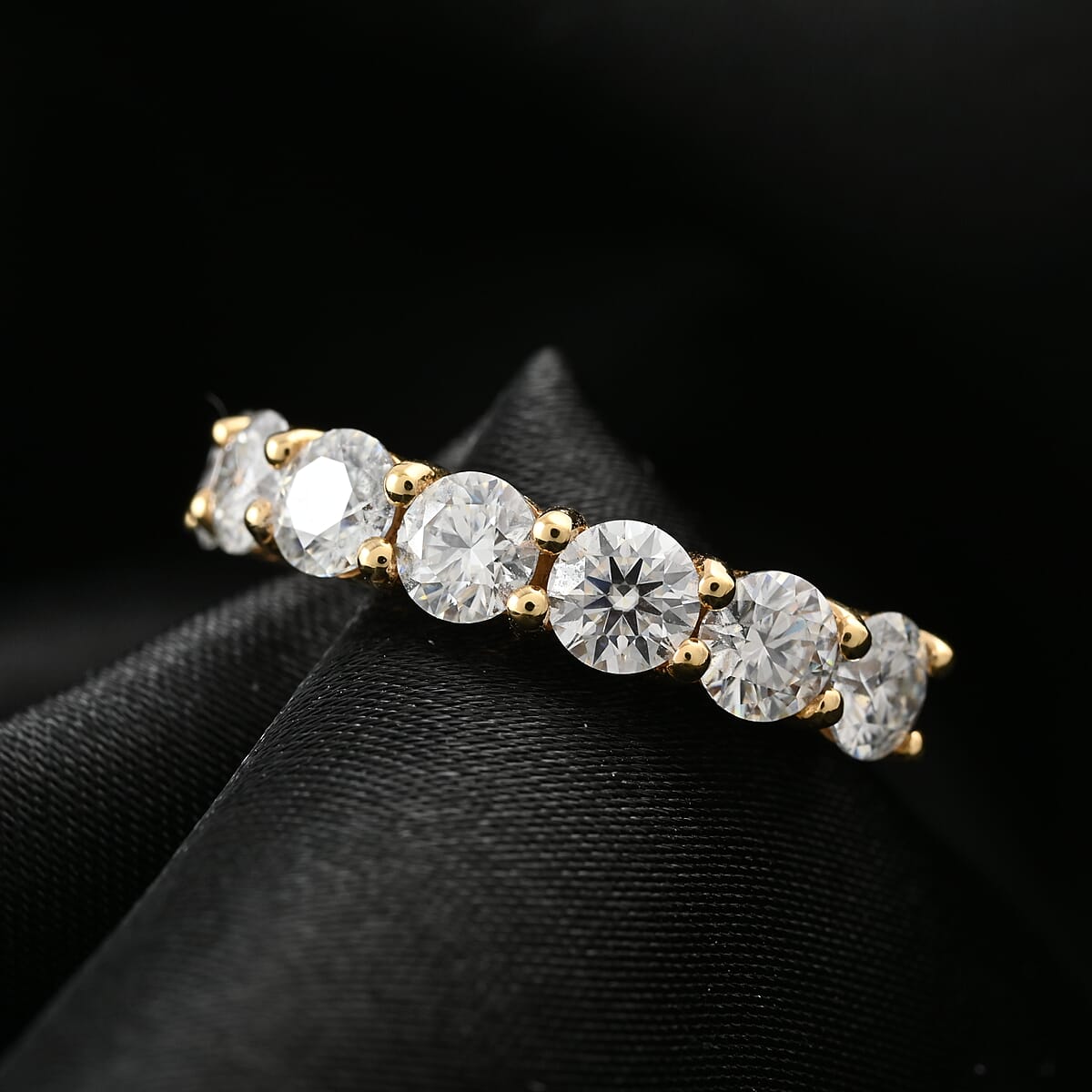 Brilliant Cut Moissanite 7 Stone Ring in Vermeil Yellow Gold Over Sterling Silver (Size 10.0) 2.10 ctw image number 1