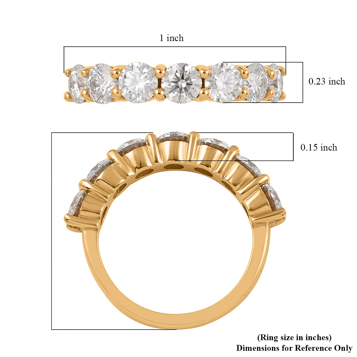 Brilliant Cut Moissanite 7 Stone Ring in Vermeil Yellow Gold Over Sterling Silver (Size 10.0) 2.10 ctw image number 4