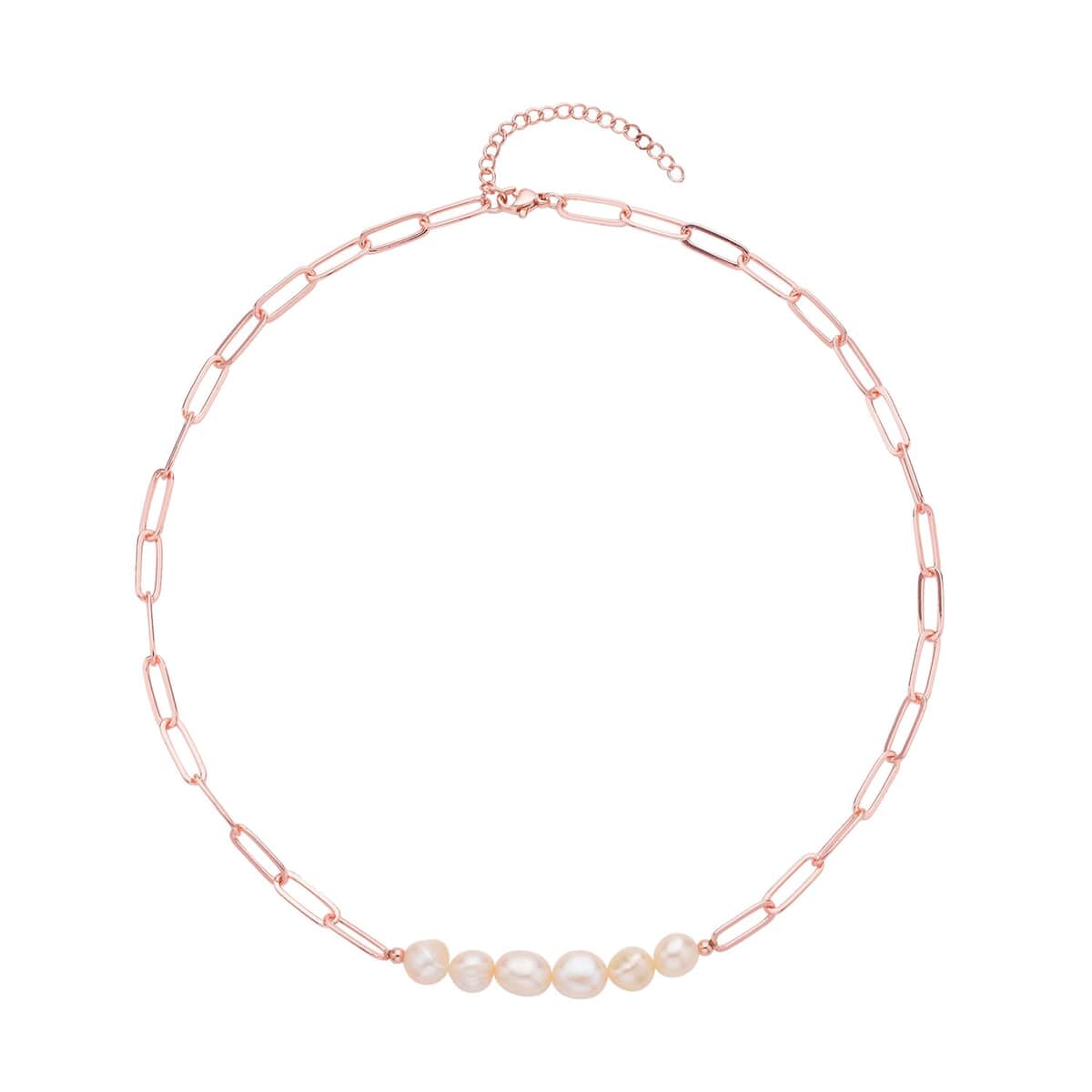 Peach Freshwater Pearl 7-9mm Paper Clip Chain Necklace in Rosetone 18-20Inches image number 0