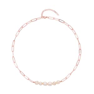 Peach Freshwater Pearl 7-9mm Paper Clip Chain Necklace in Rosetone 18-20Inches