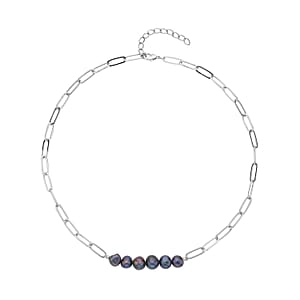 Peacock Freshwater Pearl 7-9mm Paper Clip Chain Necklace in Silvertone 18-20Inches