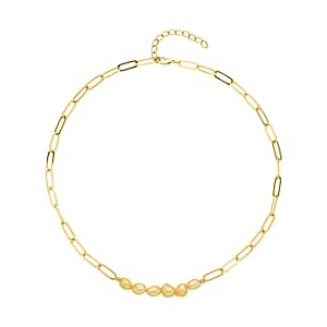 Golden Freshwater Pearl 7-9mm Paper Clip Chain Necklace in Goldtone 18-20Inches