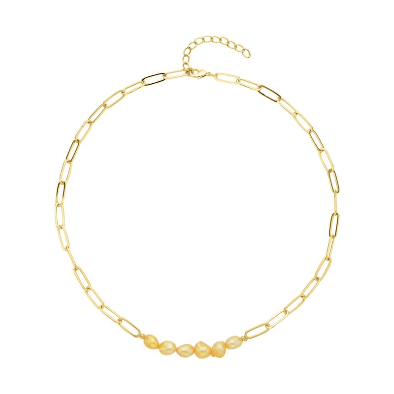 Golden Freshwater Pearl 7-9mm Paper Clip Chain Necklace in Goldtone 18-20Inches
