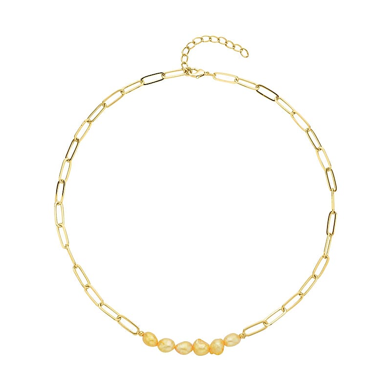 Golden Freshwater Pearl 7-9mm Paper Clip Chain Necklace in Goldtone 18-20Inches