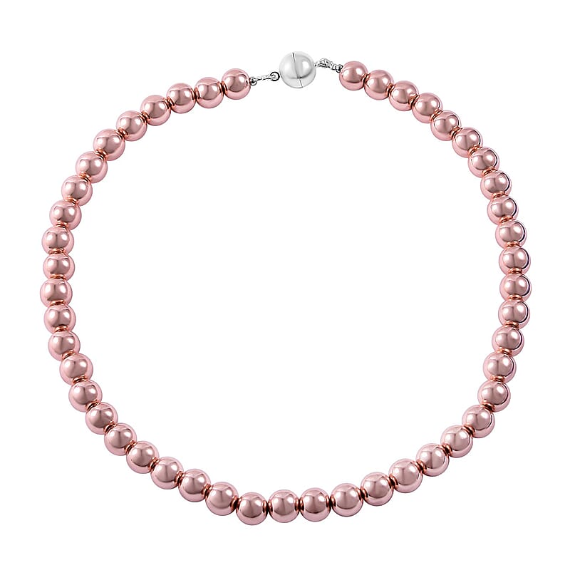Rose Gold Hematite Beaded Necklace 18 Inches in Silvertone 650.00 ctw