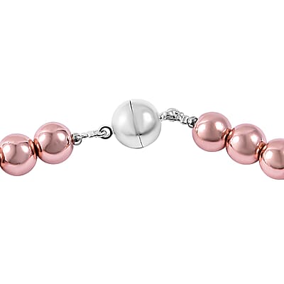 Rose Gold Hematite Beaded Necklace 18 Inches in Silvertone 650.00 ctw