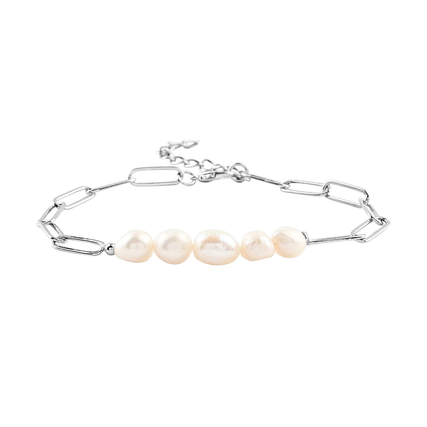 White Fresh Water Pearl Paper Clip Chain Bracelet for Women Birthday Gifts