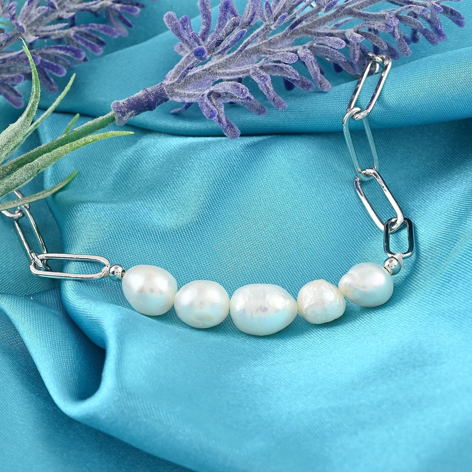 White Fresh Water Pearl Paper Clip Chain Bracelet for Women Birthday Gifts - Picture 2 of 8