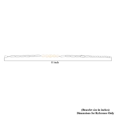 White Freshwater Pearl Paper Clip Chain Bracelet in Silvertone (8-10In)