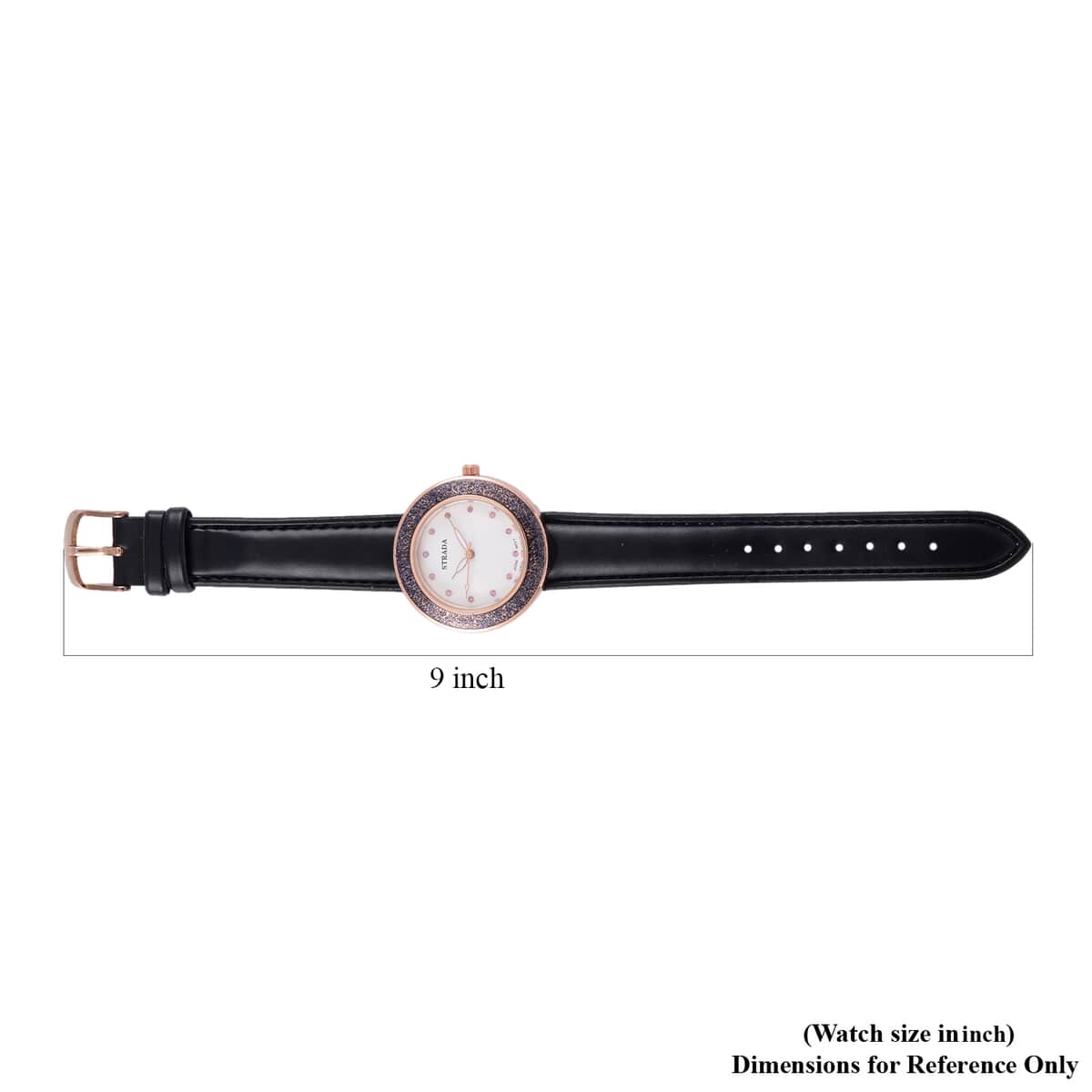 Strada Japanese Movement Pink Austrian Crystal, Black Enameled Watch with Black Faux Leather Strap (6.25-8.0 Inches) (36.32mm) image number 7