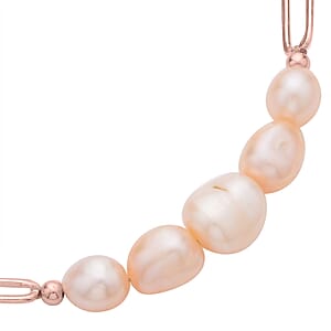 Peach Freshwater Pearl Paper Clip Chain Bracelet in Rosetone (8-10In)