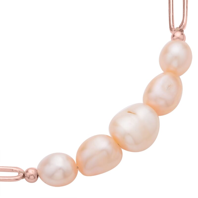 Peach Freshwater Pearl Paper Clip Chain Bracelet in Rosetone (8-10In)