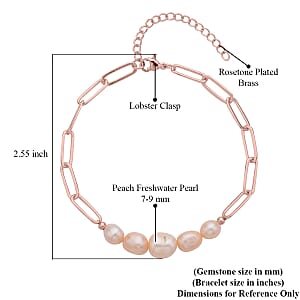 Peach Freshwater Pearl Paper Clip Chain Bracelet in Rosetone (8-10In)