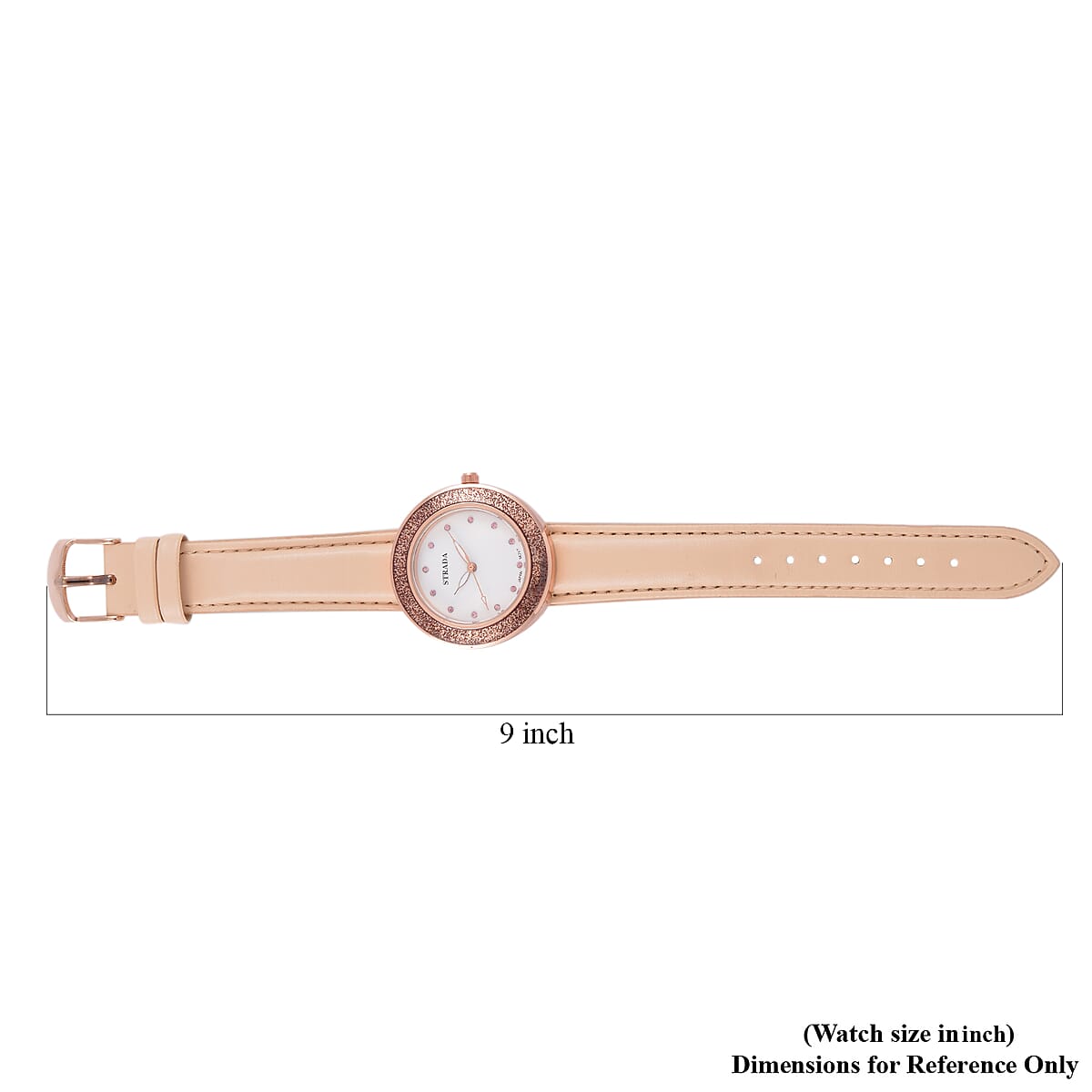 Strada Japanese Movement Pink Austrian Crystal, Champagne Enameled Watch with Light Peach Faux Leather Strap (6.25-8.0 Inches) (36.32mm) image number 7