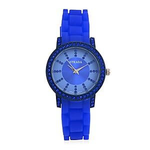 Strada Blue Austrian Crystal Japanese Movement Watch in Blue Sillicon Strap (33.8x33.8mm)