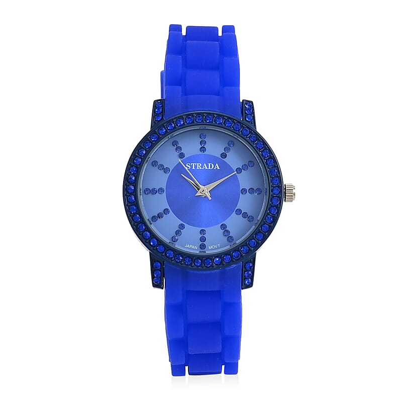 Strada Blue Austrian Crystal Japanese Movement Watch in Blue Sillicon Strap (33.8x33.8mm)