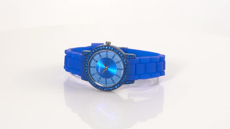 Strada Blue Austrian Crystal Japanese Movement Watch in Blue Sillicon Strap (33.8x33.8mm)