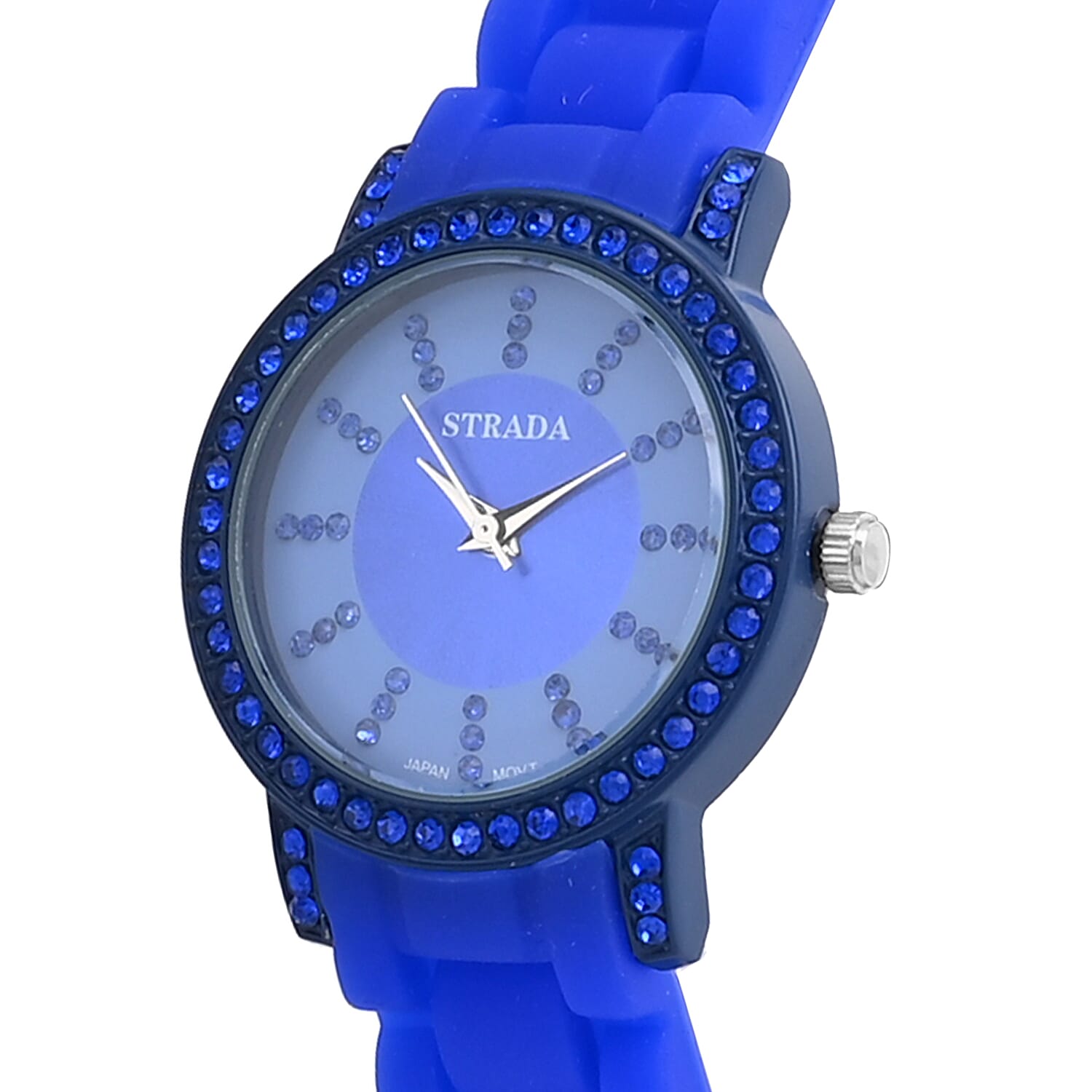 Strada Blue Austrian Crystal Japanese Movement Watch in Blue Sillicon Strap (33.8x33.8mm)