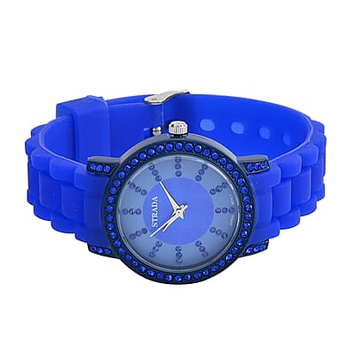 Strada Blue Austrian Crystal Japanese Movement Watch in Blue Sillicon Strap (33.8x33.8mm)