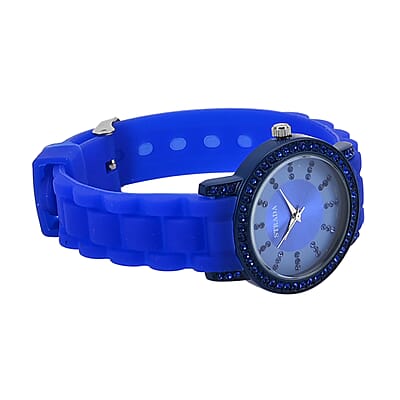 Strada Blue Austrian Crystal Japanese Movement Watch in Blue Sillicon Strap (33.8x33.8mm)