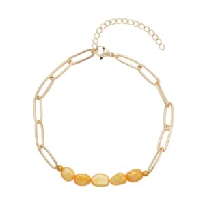 Golden Freshwater Pearl Paper Clip Chain Bracelet in Goldtone (8-10In)