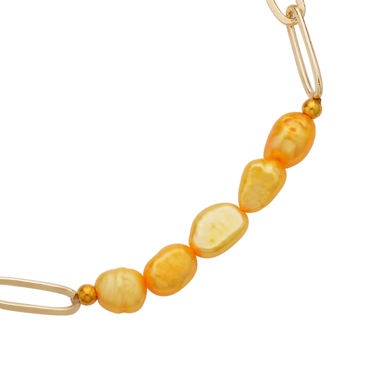 Golden Freshwater Pearl Paper Clip Chain Bracelet in Goldtone (8-10In) image number 2