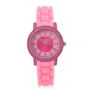 Strada Pink Austrian Crystal Japanese Movement Watch in Pink Sillicon Strap (33.8x33.8mm)