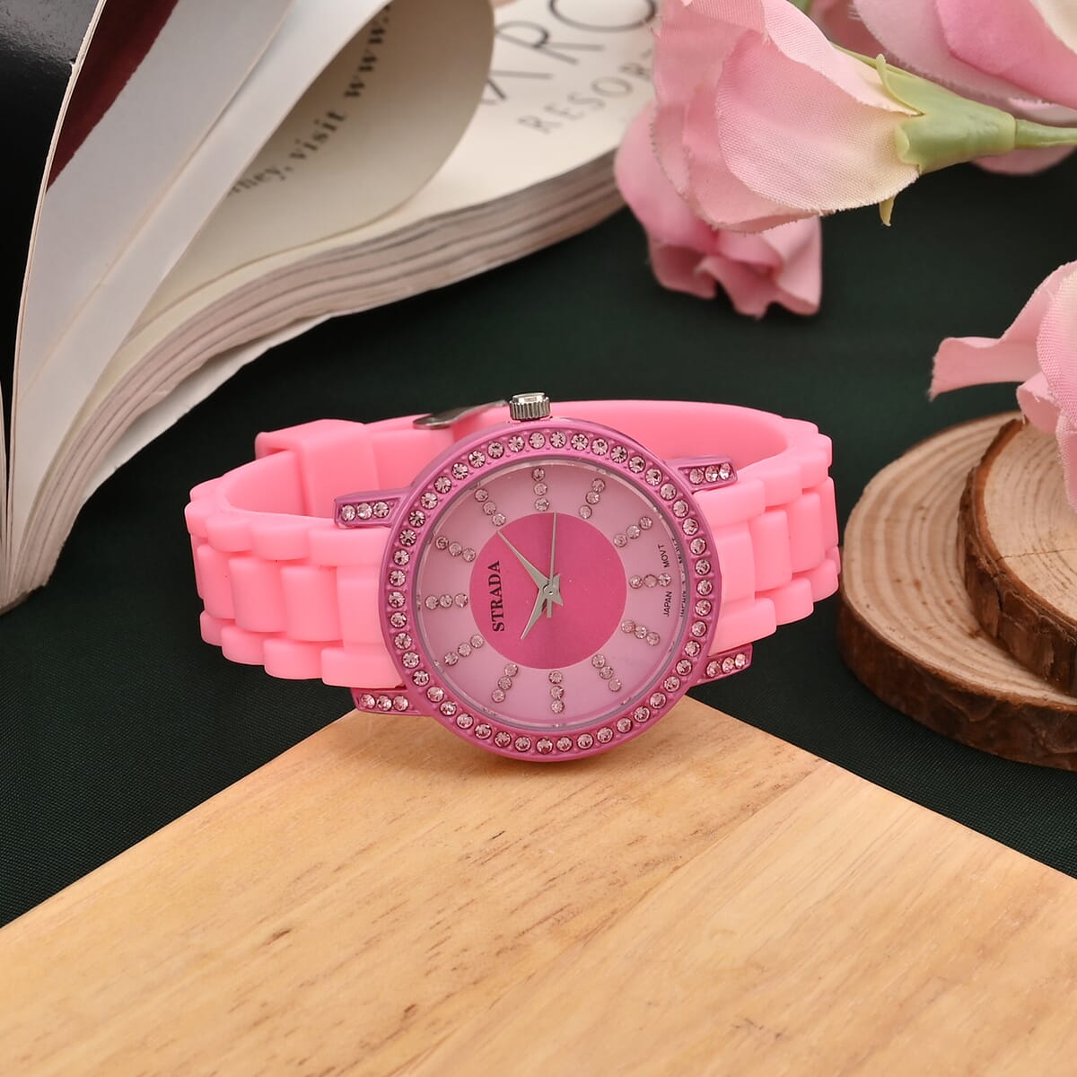 Strada Pink Austrian Crystal Japanese Movement Watch in Pink Sillicon Strap (33.8x33.8mm) image number 1