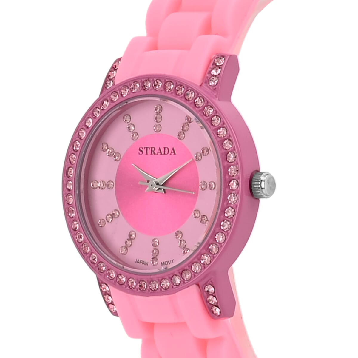 Strada Pink Austrian Crystal Japanese Movement Watch in Pink Sillicon Strap (33.8x33.8mm) image number 3