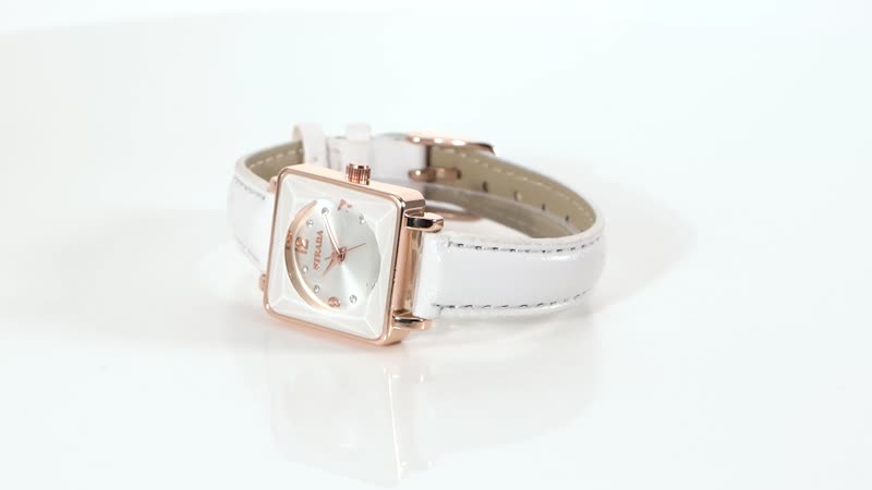 Strada White Austrian Crystal Japanese Movement Watch in Rosetone with Blue Faux Leather Strap (25.40 mm) (6.75-9.00 Inches)