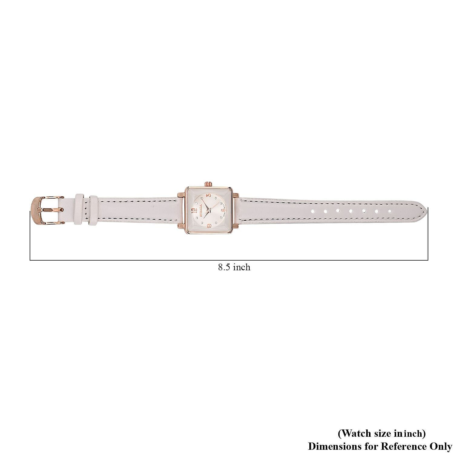Strada White Austrian Crystal Japanese Movement Watch in Rosetone with White Faux Leather Strap (25.40 mm) (6.75-9.00 Inches)