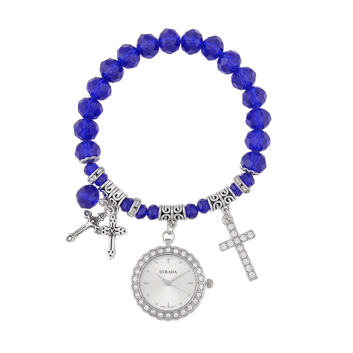 Buy Strada Japanese Movement white Austrian Crystal and Blue Glass