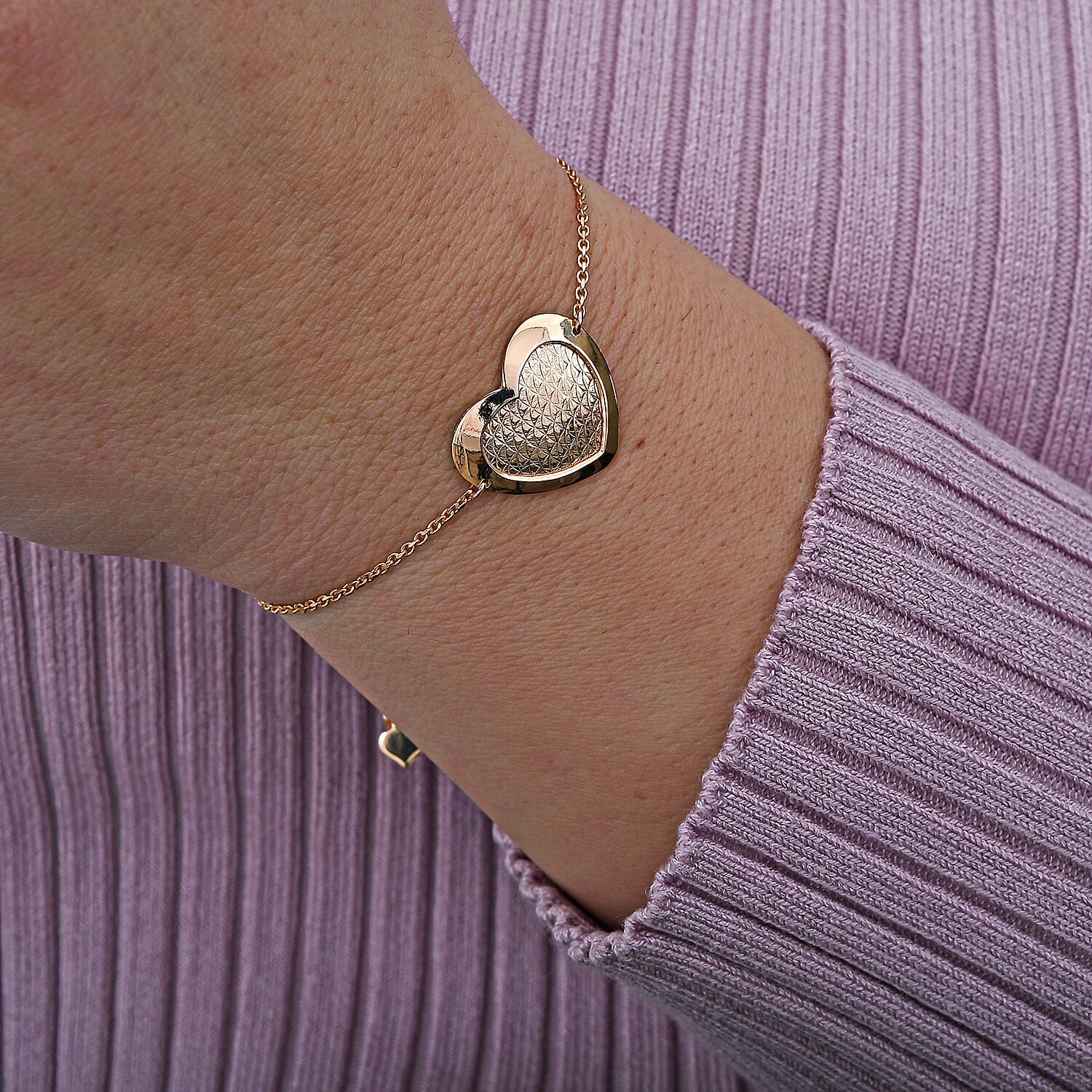 Heart Bolo Bracelet in 14K Rose Gold Over Sterling Silver