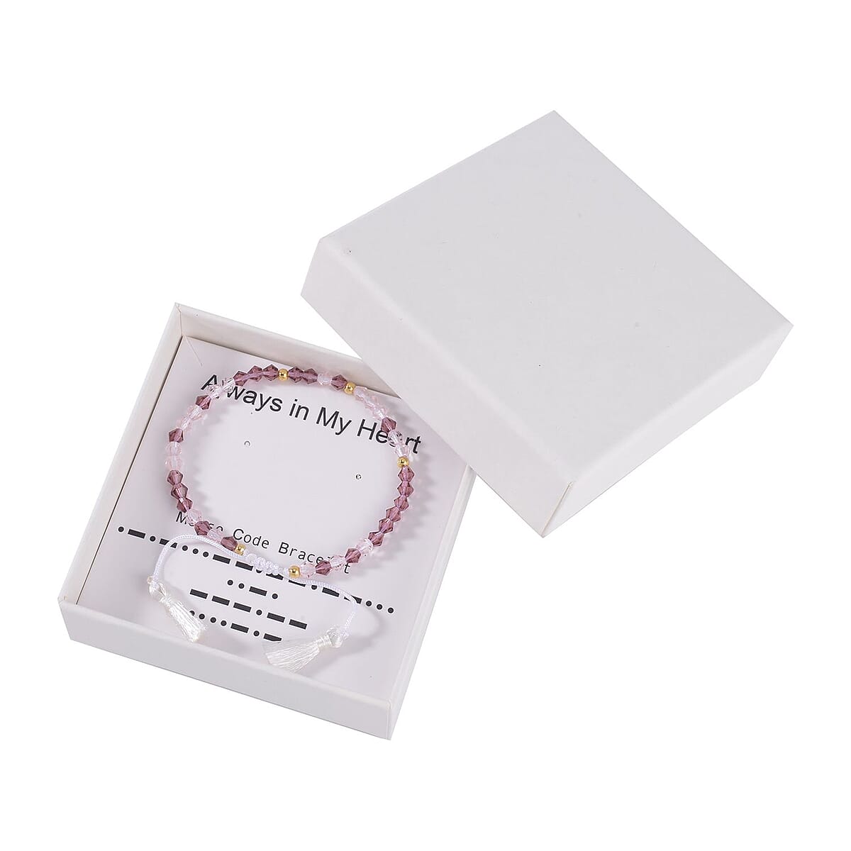 Light and Dark Pink Glass Beaded Bolo Always in My Heart Morse Code Bracelet in Natural Cotton Cord and 14K YG Over Sterling Silver (Adjustable) image number 3