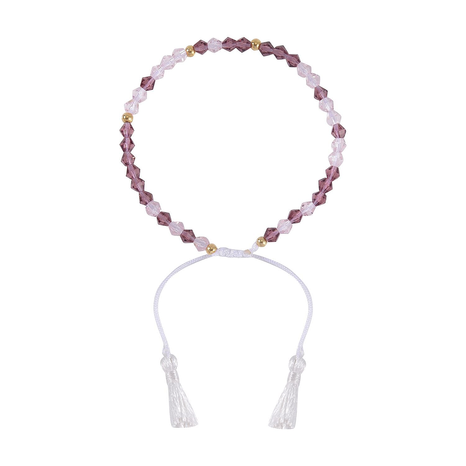 Light and Dark Pink Glass Beaded Bolo Always in My Heart Morse Code Bracelet in Natural Cotton Cord and 14K YG Over Sterling Silver (Adjustable)