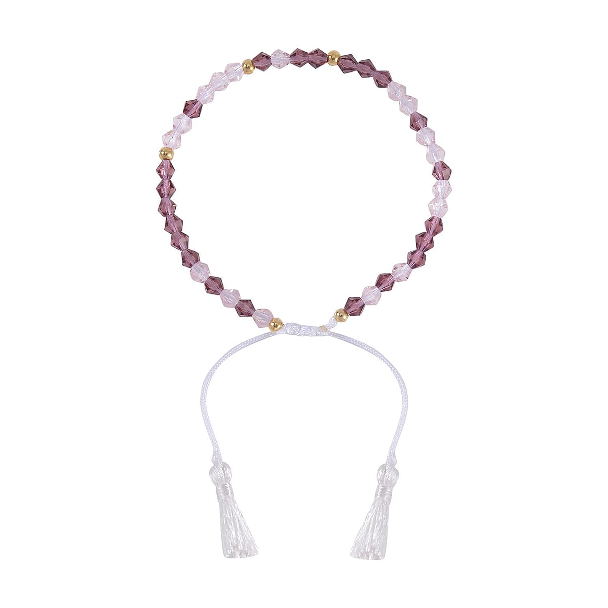Light and Dark Pink Glass Beaded Bolo Always in My Heart Morse Code Bracelet in Natural Cotton Cord and 14K YG Over Sterling Silver (Adjustable) image number 4